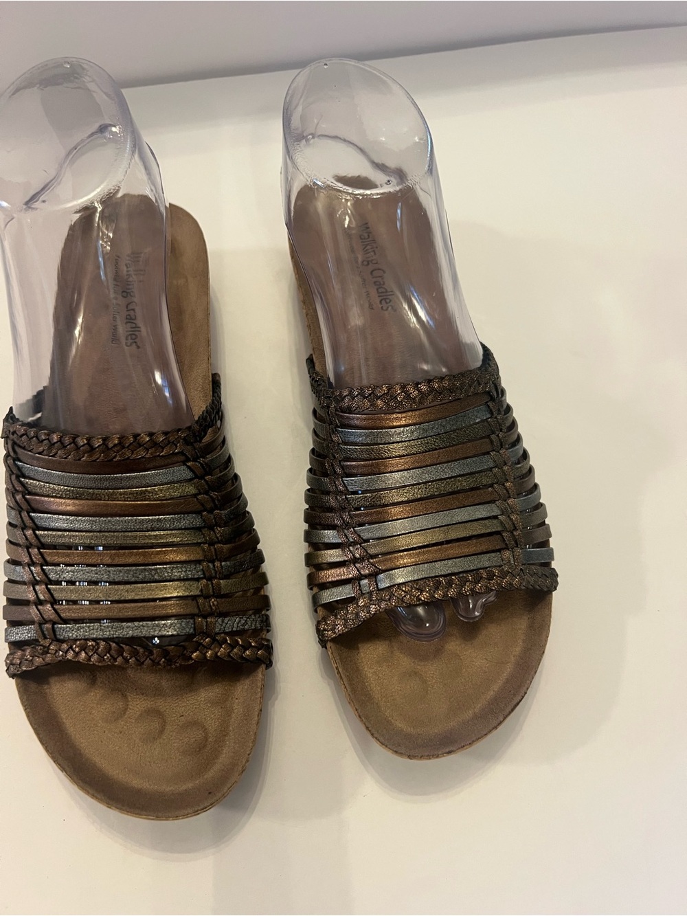 Walking Cradles Metallic Braided Slide Sandals - Bronze/Tan